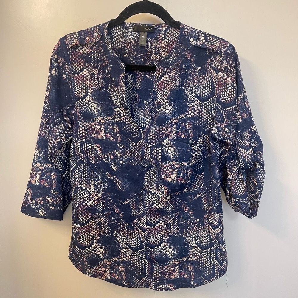 Aqua Women Blouse Snake Print Animal Blue Purple Color Sz XS